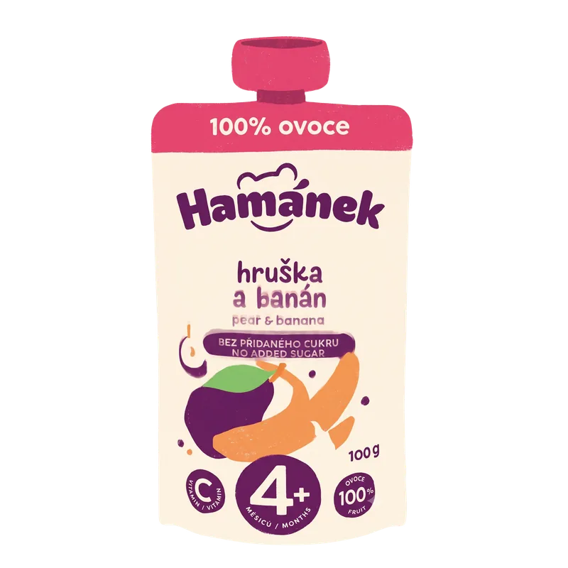Ovocná kapsička Hamánek 100% ovoce Hruška, banán, 100 g
